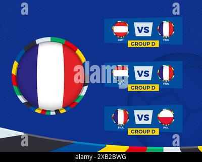 Calendario delle partite della squadra di calcio francese nella fase a gironi. Modello vettoriale. Illustrazione Vettoriale