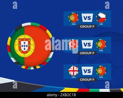 Calendario delle partite della squadra di calcio portoghese nella fase a gironi. Modello vettoriale. Illustrazione Vettoriale