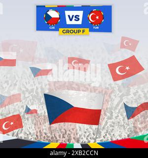 Tifosi di calcio tifosi con le bandiere per la partita tra Repubblica Ceca e Turchia. Illustrazione sportiva per competizioni calcistiche in Europa. Templ. Vettoriale Illustrazione Vettoriale