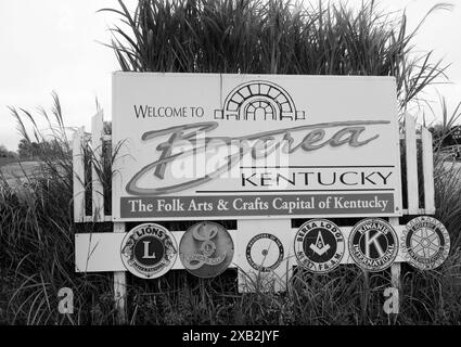 Benvenuto a Berea, Kentucky, insegna a Kentucky, USA. Foto Stock