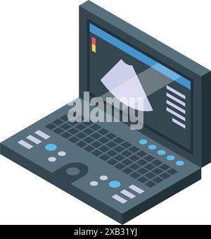 Macchina a ultrasuoni che visualizza un'immagine del feto sul suo schermo, mostrando la moderna tecnologia medica per il monitoraggio della gravidanza Illustrazione Vettoriale