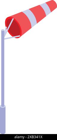 Calza a vento rossa e bianca posizionata su un palo metallico che indica la direzione e la forza del vento Illustrazione Vettoriale