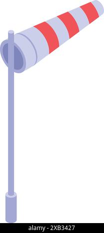 Calotta a vento rossa e bianca che indica la direzione e la resistenza del vento su un palo metallico Illustrazione Vettoriale