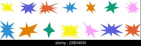 Set di stelle irregolari alla moda e scintillanti. Semplici elementi astratti doodle. Illustrazione vettoriale Illustrazione Vettoriale