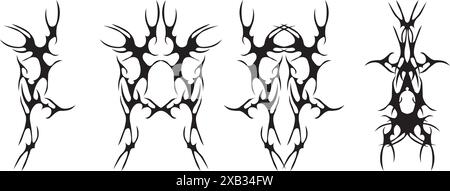 Set di tatuaggi neo-tribali. Forme etniche astratte in stile gotico. Elementi di design individuali per la decorazione. Illustrazione vettoriale Illustrazione Vettoriale