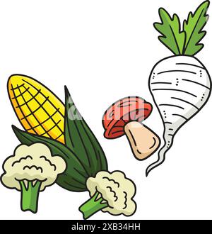 Illustrazione Clipart colorata di cartone vegetale Illustrazione Vettoriale