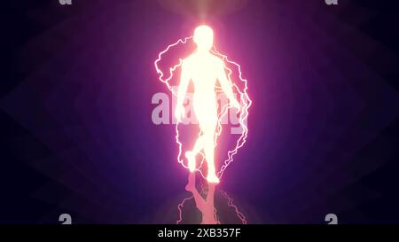 Il giovane dio del sole Thor che cammina fulmine lampeggiante Foto Stock