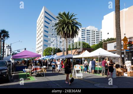 Gli amanti dello shopping al mercato agricolo di Santa Monica. 2° CT 1200. California, Stati Uniti Foto Stock