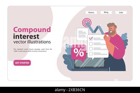 Indipendenza finanziaria, banner Web FIRE o landing page. Interessi composti. Rendimento finanziario e crescita dei profitti sugli investimenti. Risparmi di denaro e investimenti per il prepensionamento. Illustrazione vettoriale piatta Illustrazione Vettoriale