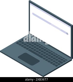 Un notebook elegante e moderno è aperto e visualizza una barra di ricerca vuota, pronta per l'input degli utenti e l'esplorazione online Illustrazione Vettoriale