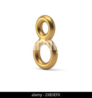 Elemento decorativo in metallo con palloncino a otto numeri dorato per festeggiare le feste, icona 3d realistica illustrazione vettoriale. Anniversario del compleanno dell'8 marzo Illustrazione Vettoriale