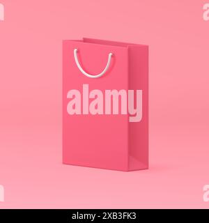 Borsa per la spesa in carta 3d rosa con manici per l'acquisto e immagini vettoriali realistiche. Negozio boutique, regalo, offerta speciale marketing Illustrazione Vettoriale