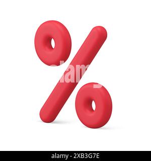 Percentuale icona 3d rosso contabilità finanziaria shopping sconto badge immagine vettoriale realistica. Percentuale del prezzo finanziario bancario al di fuori delle specifiche al dettaglio Illustrazione Vettoriale