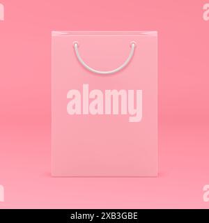 Borsa per la spesa in carta 3d rosa acquisto negozio di articoli di moda acquisto realistico illustrazione vettoriale. Merchand pubblicitario di boutique commerciali Illustrazione Vettoriale