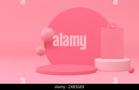 Piedistallo per lo shopping presentazione del prodotto per showroom design 3d realistico illustrazione vettoriale. Vendita sul podio, sconti, negozio di articoli di benvenuto Illustrazione Vettoriale