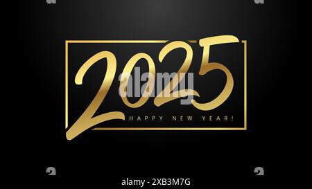 logo calligrafico color oro di lusso 2025 per slide web. Concetto creativo felice anno nuovo 2025. Illustrazione vettoriale Illustrazione Vettoriale