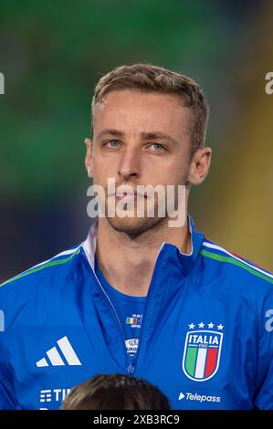 Davide Frattesi (Italia) durante la partita delle qualificazioni europee UEFA 2023-2024 tra Italia 1-0 Bosnia Erzegovina allo Stadio Carlo Castellani il 9 giugno 2024 a Empoli, Italia. Crediti: Maurizio Borsari/AFLO/Alamy Live News Foto Stock