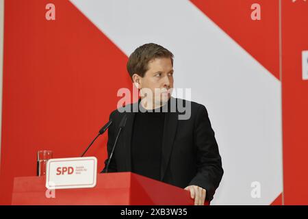 Pressekonferenz mit Katarina Barley und Kevin Kühnert, AM 10.06.2024 a Berlino, SPD, Willy-Brandt-Haus, Deutschland *** Conferenza stampa con Katarina Barley e Kevin Kühnert, il 10 06 2024 a Berlino, SPD, Willy Brandt Haus, Germania Foto Stock