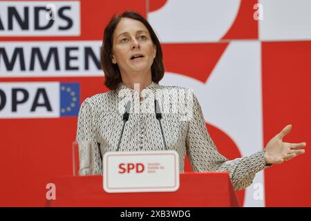 Pressekonferenz mit Katarina Barley und Kevin Kühnert, AM 10.06.2024 a Berlino, SPD, Willy-Brandt-Haus, Deutschland *** Conferenza stampa con Katarina Barley e Kevin Kühnert, il 10 06 2024 a Berlino, SPD, Willy Brandt Haus, Germania Foto Stock