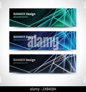 Set di banner con codice binario Illustrazione Vettoriale