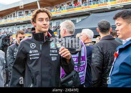 George Russell (GBR) - Mercedes-AMG PETRONAS F1 Team - Mercedes W15 - Mercedes e Performanceduring Formula 1 AWS Grand Prix du Canada 2024, Montreal, Quebec, Canada, dal 6 al 9 giugno - Round 9 of 24 of 2024 F1 World Championship Foto Stock