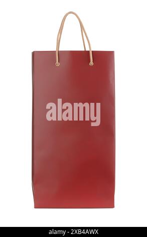 Vista laterale del sacchetto di carta marrone vuoto isolato su bianco Foto Stock