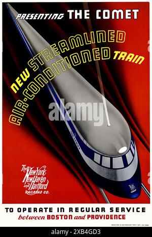 Presentazione del Comet, New Streamlined Air-Conditioning Train, New York, 1935. - Poster di viaggio d'epoca Foto Stock