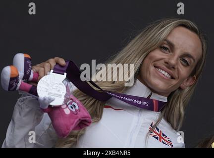 ROM, Italia. 10 giugno 2024. Atletica leggera: Campionati europei, campionati europei: Georgia Bell, Gran Bretagna, medaglia d'oro 1500 m. Crediti: Michael Kappeler/dpa/Alamy Live News Foto Stock