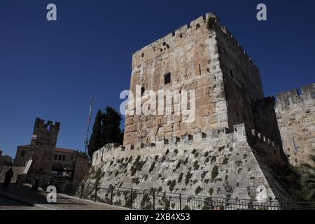 Torre di Davide o Cittadella di Davide, resti di una delle tre torri costruite dal re Erode il grande, o la Torre di Fasaele o la Torre di Ippico Foto Stock