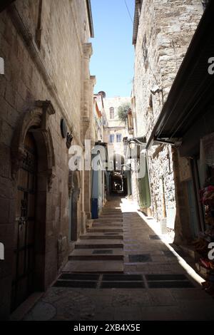 Via dolorosa, vi stazione della Croce, qui Veronica ha spazzato via il volto di Gesù Cristo portando la croce sulla strada per Golgota o Calvario Foto Stock