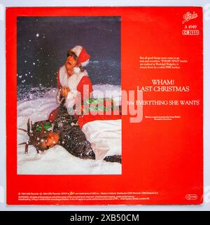 Copertina posteriore della versione in vinile da sette pollici di Last Christmas by Wham!, originariamente pubblicata nel 1984 Foto Stock