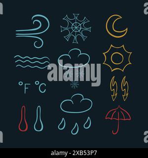 Set di simboli per le previsioni meteo Illustrazione Vettoriale