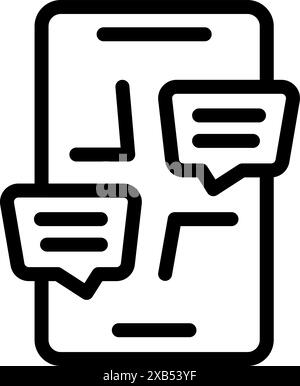 Semplice icona a forma di riga in grassetto di uno smartphone che visualizza messaggi istantanei, ideale per progetti Web e di app Illustrazione Vettoriale