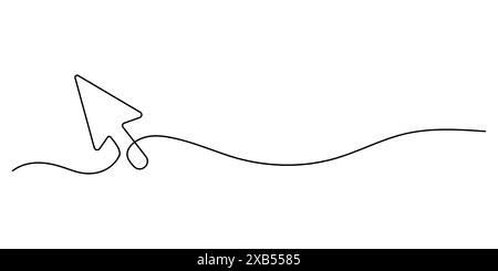 Icona a freccia del cursore a riga singola. Sfondo del disegno di una linea su uno sfondo bianco. Illustrazione vettoriale. Icona freccia cursore Illustrazione Vettoriale