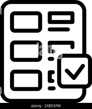 Semplice icona di un uomo d'affari con una lista di controllo e con un segno di spunta contrassegnando un'attività completata Illustrazione Vettoriale