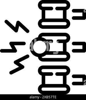 Icona di tre vertebre, con una evidenziata e che prova dolore, illustrata da simboli di fulmine che emanano dal centro Illustrazione Vettoriale