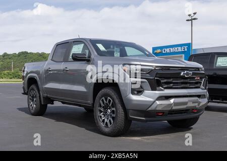 West Harrison - 9 giugno 2024: Display Crew Cab Chevrolet Colorado 4WD Z71. Chevy offre il Colorado con un motore turbocompresso 2.7L. IL MIO: 2024 Foto Stock