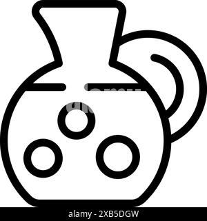 Contorno nero su sfondo bianco di una caraffa rotonda con manico contenente liquido e bolle Illustrazione Vettoriale