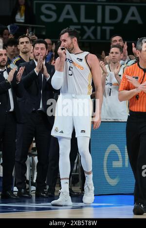 Rudy Fernández del Real Madrid durante la finale di basket della Liga ACB Endesa giocata tra il Real Madrid e l'UCAM Murcia al Wizink Center il 10 giugno, Foto Stock