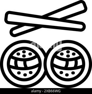 Semplice disegno in linea di un paio di tamburi taiko con bacchette, perfetto per progetti legati alla cultura giapponese, alla musica o ai festival Illustrazione Vettoriale
