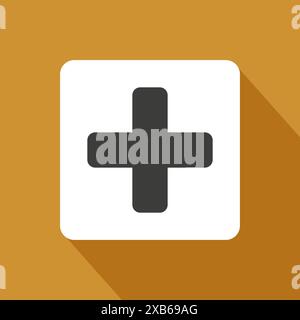 Icona croce medica. Vettore quadro. Design con sfondo arancione. Simbolo sanitario. Illustrazione Vettoriale