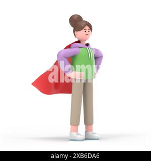 Illustrazione 3D di un uomo d'affari in posa con un mantello rosso. Illustrazione dei personaggi 3d mockup.rendering 3D su sfondo bianco Foto Stock