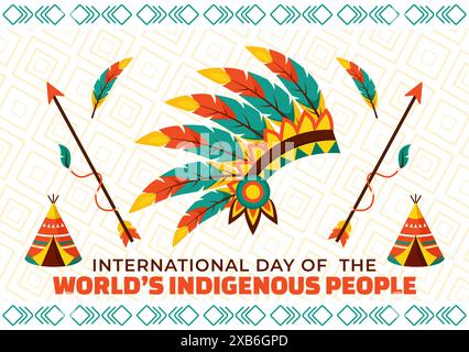 Vector Illustration for World Indigenous People Day il 9 agosto per sensibilizzare e proteggere i diritti delle popolazioni, con sfondo piatto Illustrazione Vettoriale