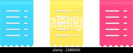 Immagine vettoriale realistica insieme di icone 3d relative alla transazione di pagamento del documento di pagamento della fattura della ricevuta della fattura della fattura. Attività bancaria commercio al dettaglio Illustrazione Vettoriale