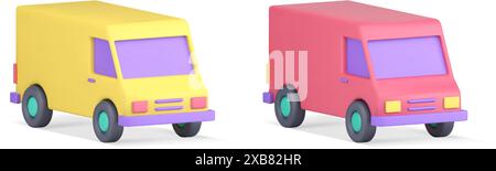 Icona 3d per il trasporto di merci di camion furgoni trasporto di merci trasporto di automobili consegna logistica insieme di immagini vettoriali realistiche. Servizio di trasporto merci autocarri Illustrazione Vettoriale