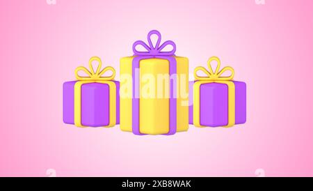 Confezione regalo in cartone per le festività con forme diverse per complimenti per compleanno, Natale, anniversario illustrazione vettoriale di icone isometriche 3d. Illustrazione Vettoriale