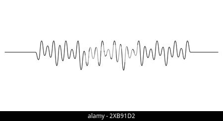 Un segnale sinusoidale nel soffitto di una linea. Collezione di onde sonore Black Curve. Audio vocale o musicale. Linee a impulsi. Radiografia elettronica Illustrazione Vettoriale