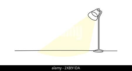 Lampade da terra per ambienti a linea continua. Disegno su una linea di un oggetto di arredamento per la casa per illustrare il design degli interni. Oggetto line art. Un paralume lineare Illustrazione Vettoriale