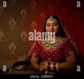 Una sposa indiana abito tradizionale il giorno del suo matrimonio Foto Stock