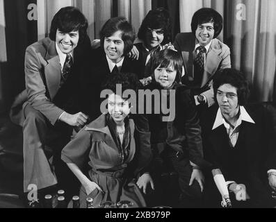 La musica del gruppo americano Osmonds durante il tour in Svezia Alan,Wayne,Merrill,Jey,Donny,Marie och jimmy Foto Stock